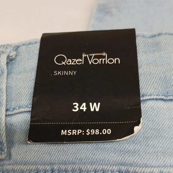 NWT Qazel Vorrlon Men's Blue Skinny Jeans Stretch Washed Slim Fit Pencil Pants - Picture 3 of 7